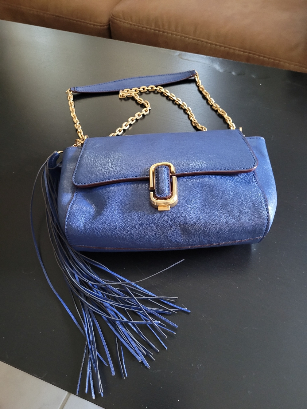 Marc Jacobs Blue Leather Chain Crossbody Bag with Tassel